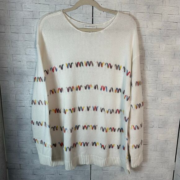 Christopher Banks women’s sweater white pastel coastal grandma colorful bohemian - Picture 1 of 8